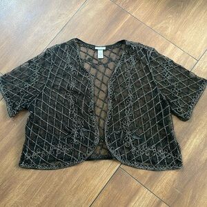 Maggie Barnes Catherine’s, black sheer cropped short sleeve shrug, 3x